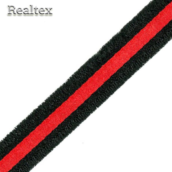 Тесьма лампасная с бахромой Realtex 25мм R-8-2 цв.черный/красный