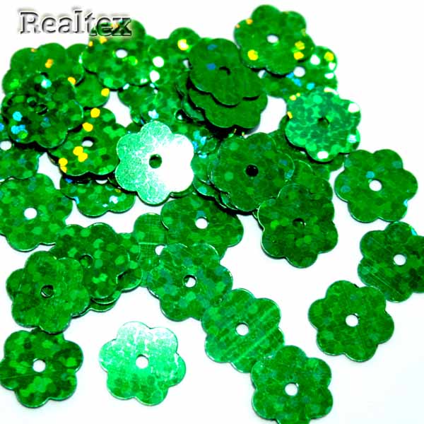 Пайетки "Астра" (10гр) "цветочки" 10мм цв.50104 зеленый голограмма