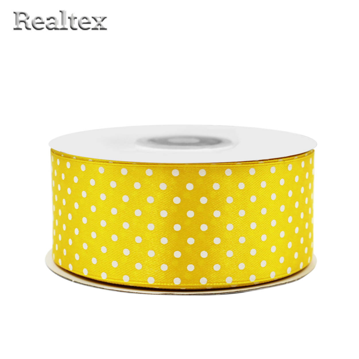 Лента атласная с рисунком  40мм  Реалтекс "Горох" цв.3019 жёлтый