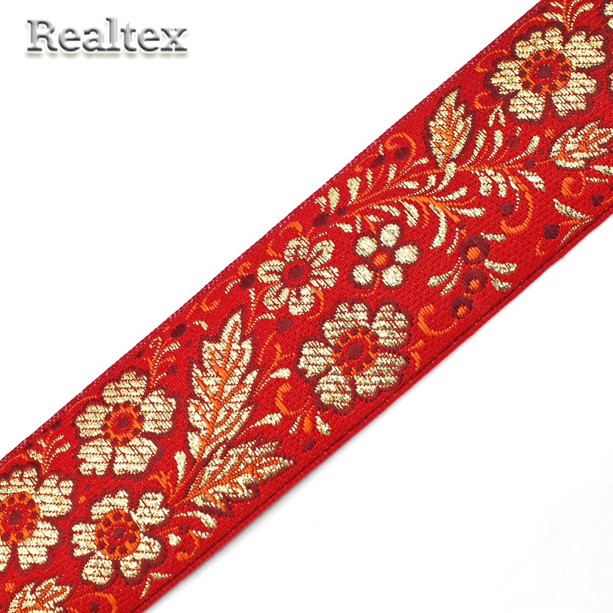 Тесьма жакардовая 50мм с3347г17 рис.9560 "в" (25м) цв.красный/золото