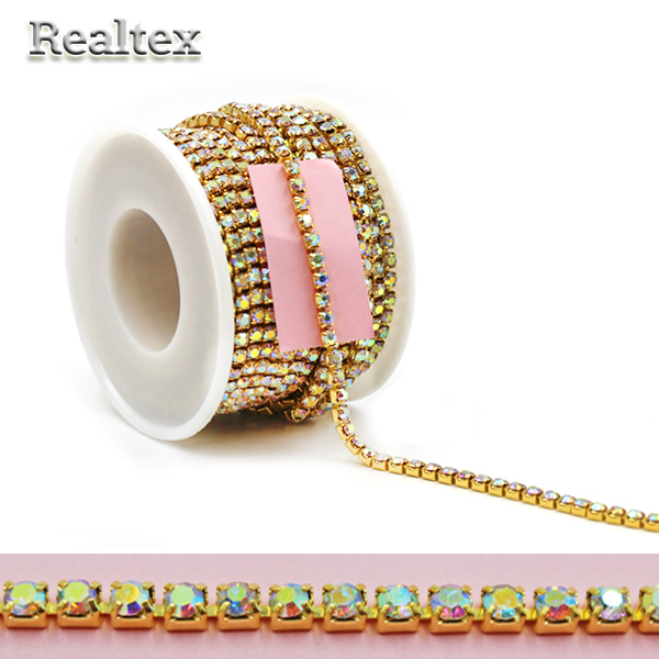 Тесьма-стразы Реалтекс SS-12 3,2мм (оригинал-стекло) цв.crystal AB/золото