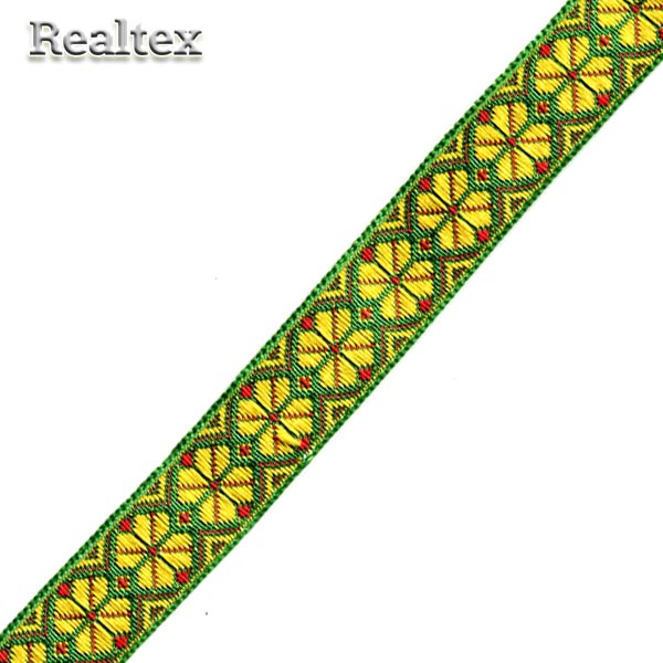 Тесьма жакардовая 18мм с1851г17 рис.9512 (25м) цв.зеленый/желтый