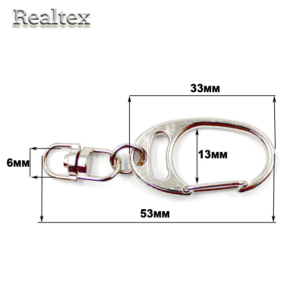  Карабин для брелока Realtex LD-193 53*33мм с подвесом цв.никель