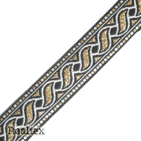 Тесьма жакардовая с1857г17 рис.9006"в" 24мм (25м) цв.черный/золото