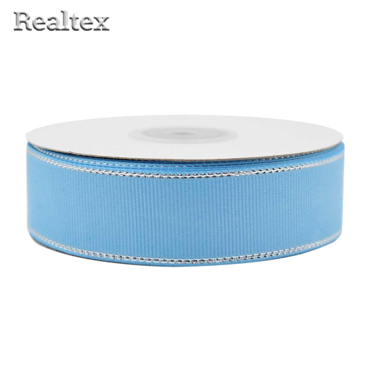 Лента репсовая 25мм RS (22.8м) цв.163 голубой/серебро