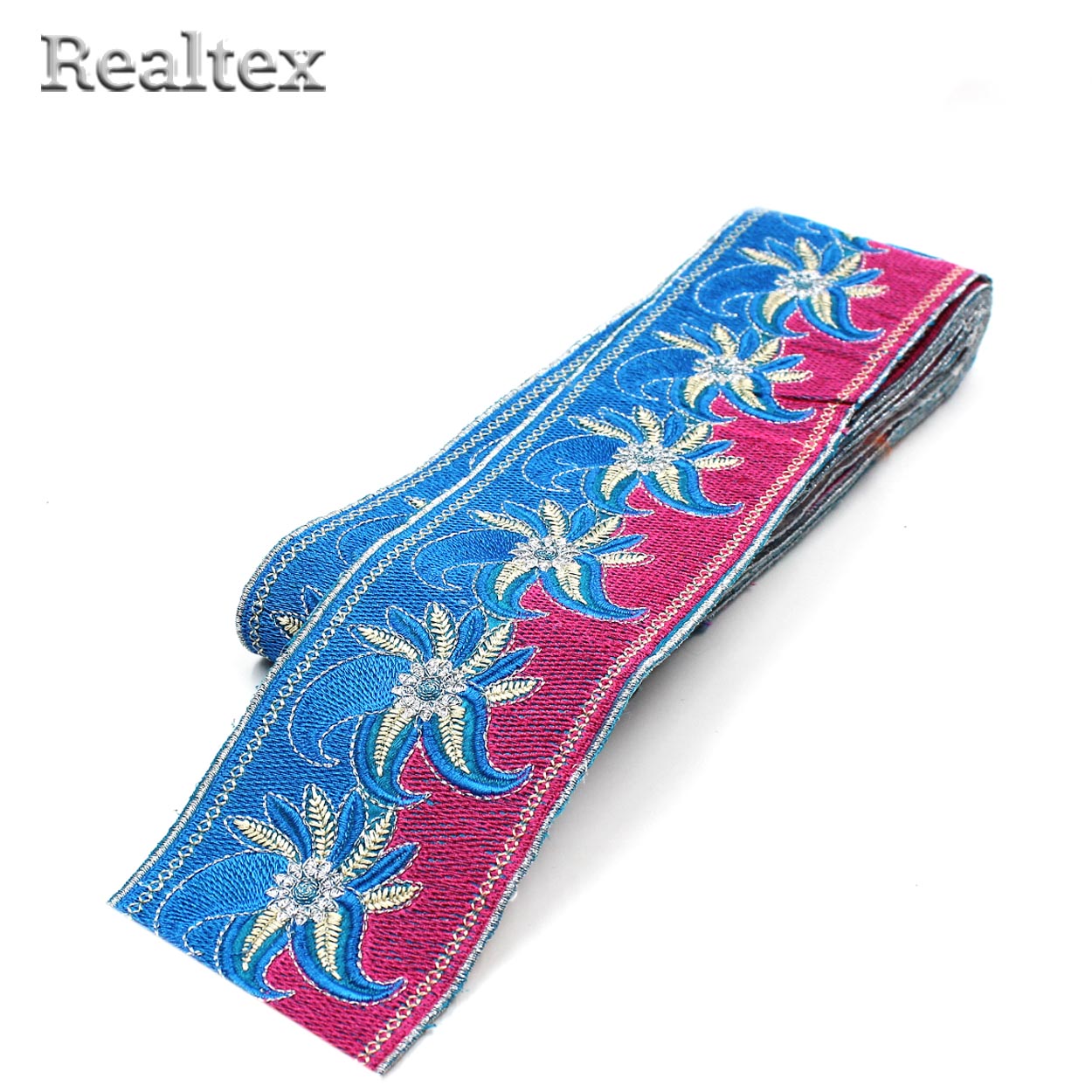 Тесьма термоклеевая 52215 80мм цв.бирюза/розовый