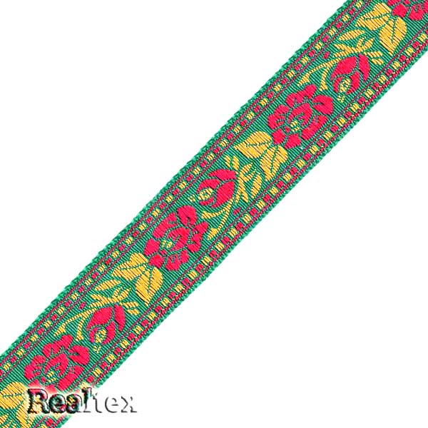 Тесьма жакардовая 22мм с1852г17 рис.8947 (25м) цв.зеленый