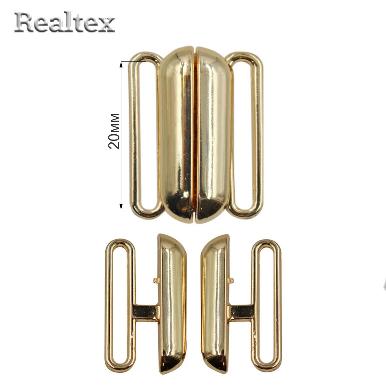 Застежка для купальника металлическая Realtex 20мм R-1 (10шт) цв.золото