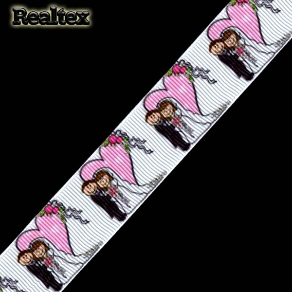 Лента репсовая с рисунком Реалтекс 25мм "Жених и невеста" цв.белый