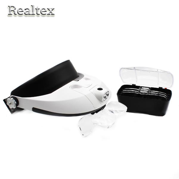 Лупа Realtex для рукоделия MG 81001-G с подсветкой и креплением на голову со сменными линзами 