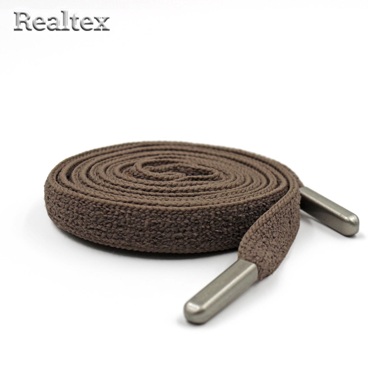 Шнур с наконечниками Realtex R- 5 плоский, однотонный, мягкий шир.8мм дл.140см (10шт) цв.темно-бежевый