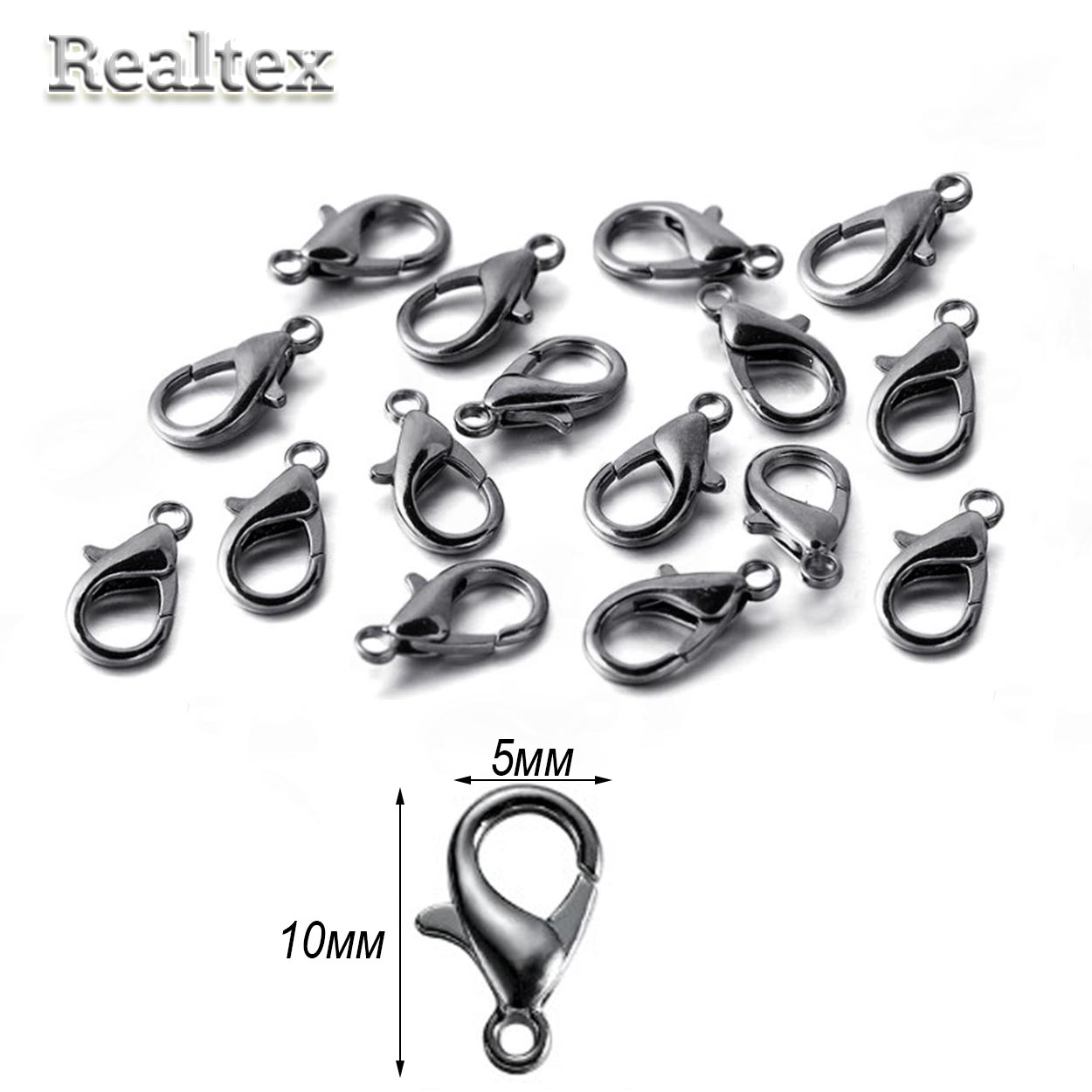 Застежка для бижутерии  "Realtex" карабин 10*5мм (50шт) цв.черный никель