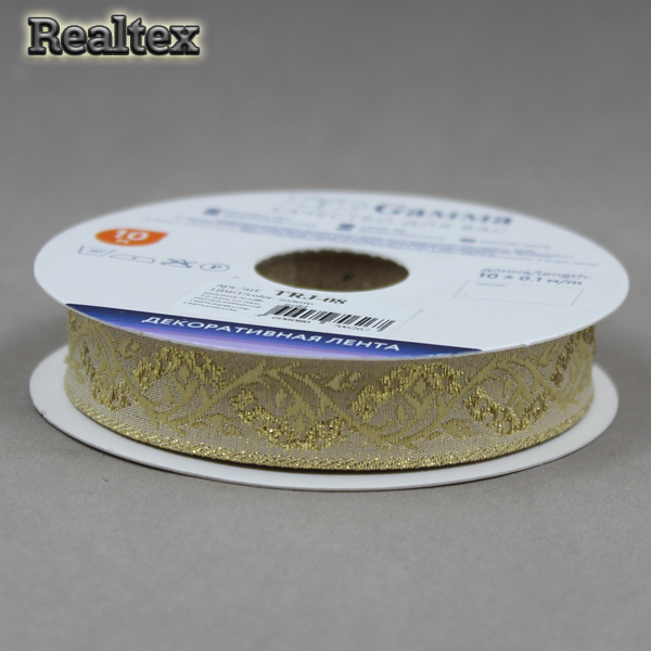 Тесьма жакардовая TRJ-08 16мм (10м) цв.золото 