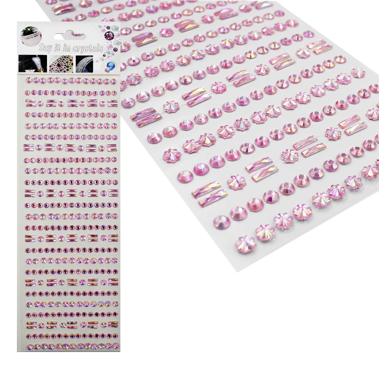 Стразы клеевые акриловые Realtex №3/2 (блистер) (355шт) цв.розовый АВ