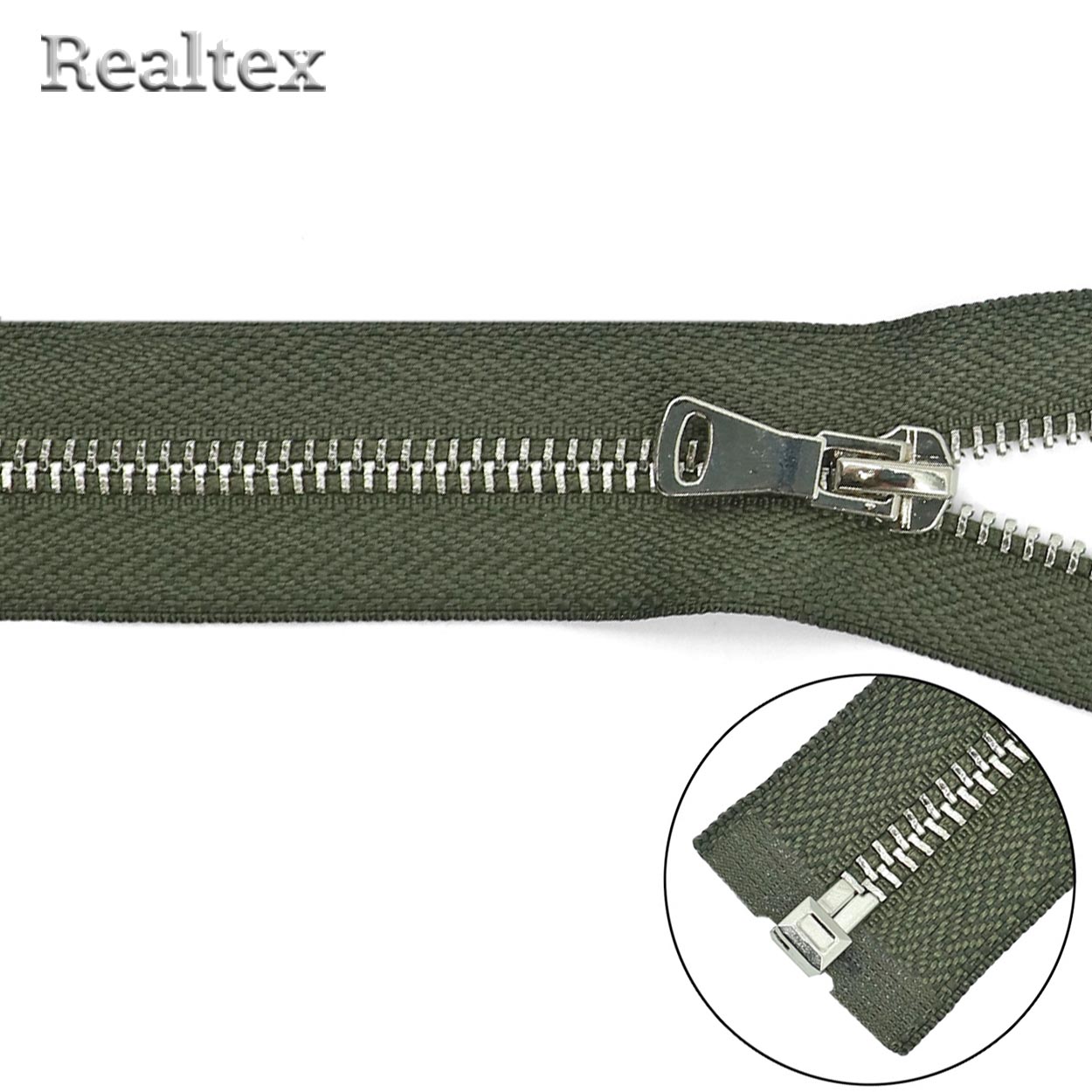 Молния металл Т.5 75см разьемная цв.никель/078 хаки