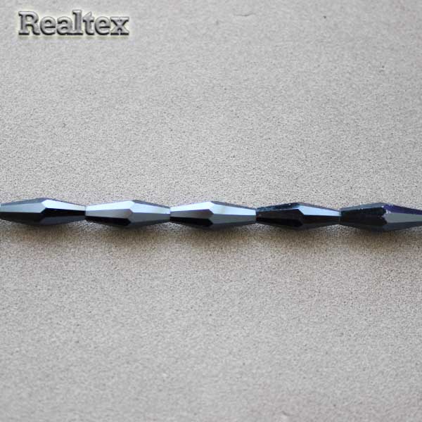 Бусины Реалтекс стеклянные граненые 4*12мм "Биконус" на нитях цв.32 гематит