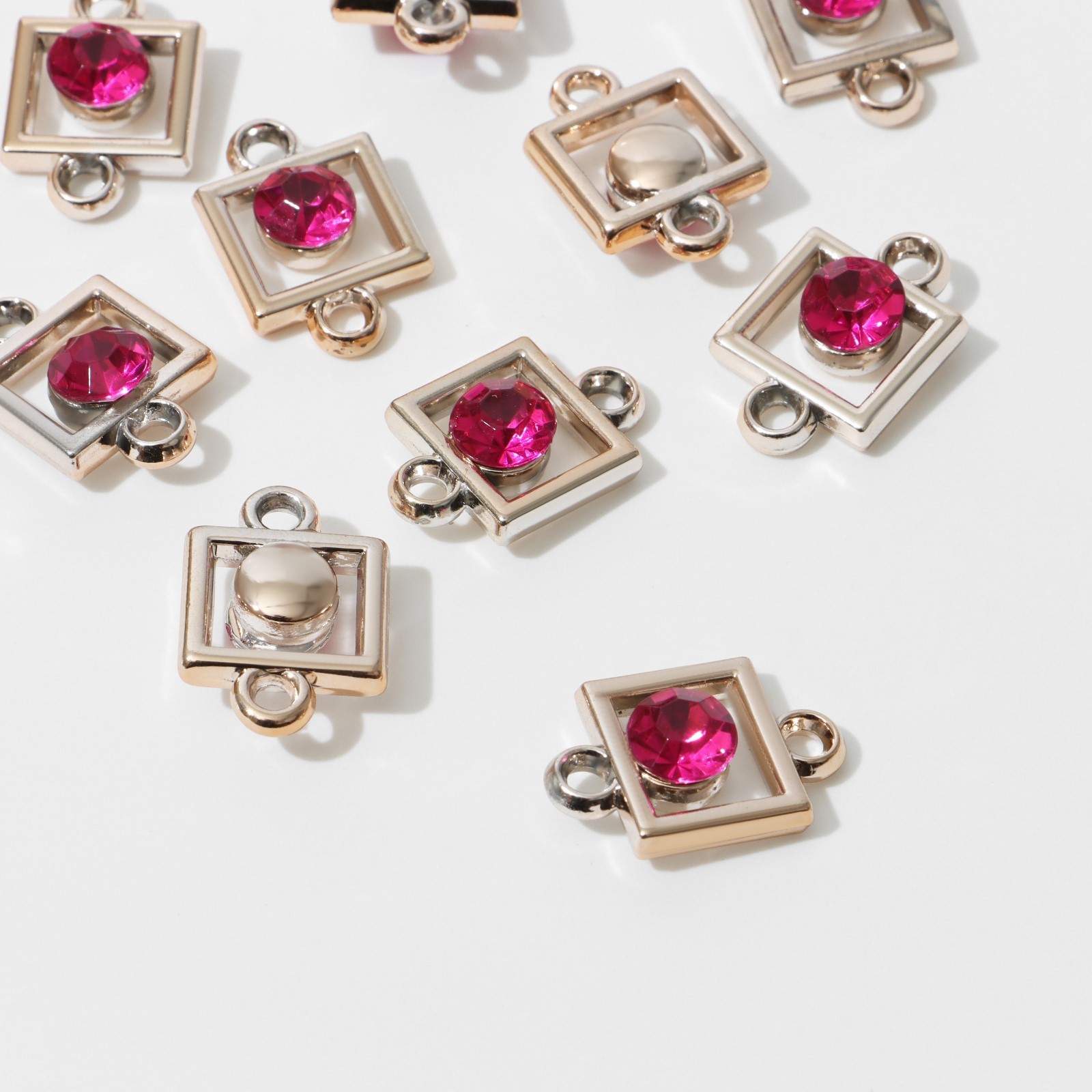 Коннектор для бижутерии 9908565 "Квадрат" (10шт) цв.ярко-розовый в золоте