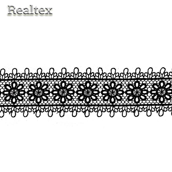 Кружево  гипюр  Realtex  55мм LF-0125 (13,7м) цв.01 черный  