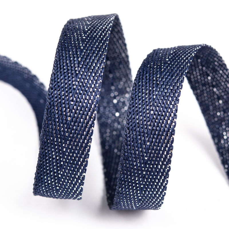 Тесьма киперная металлизированная 90370 13мм цв.т.синий/серебро