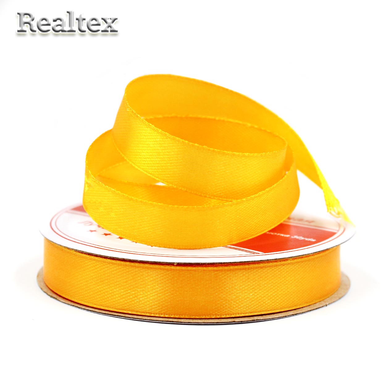 Лента атласная 12мм Realtex (27,4м) цв.025 желтый