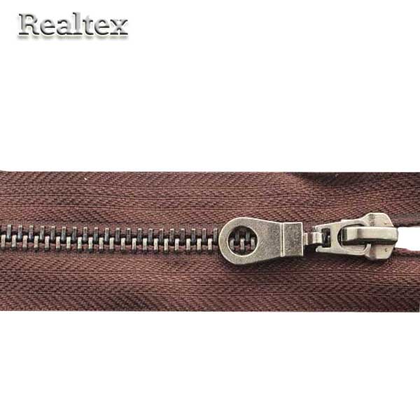 Молния металл Т.5 1замок 16см неразьемная (бегунок капля) цв.черный никель/коричневый