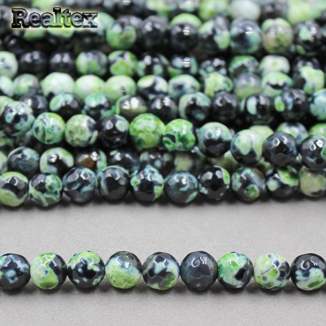 Бусины Реалтекс из натурального камня Агат шар граненый 8мм цв.черный/зеленый