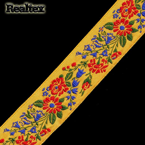 Тесьма жакардовая 32мм с1853г17 рис.8938 (25м) цв.желтый/красный