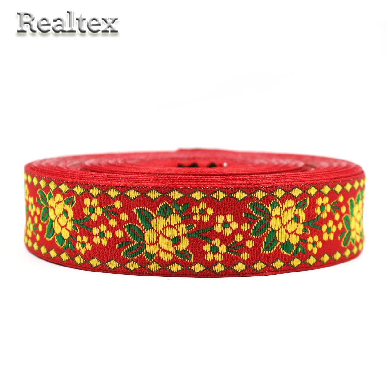 Тесьма жакардовая 32мм с1853г17 рис.9841 (25м) цв.красный 