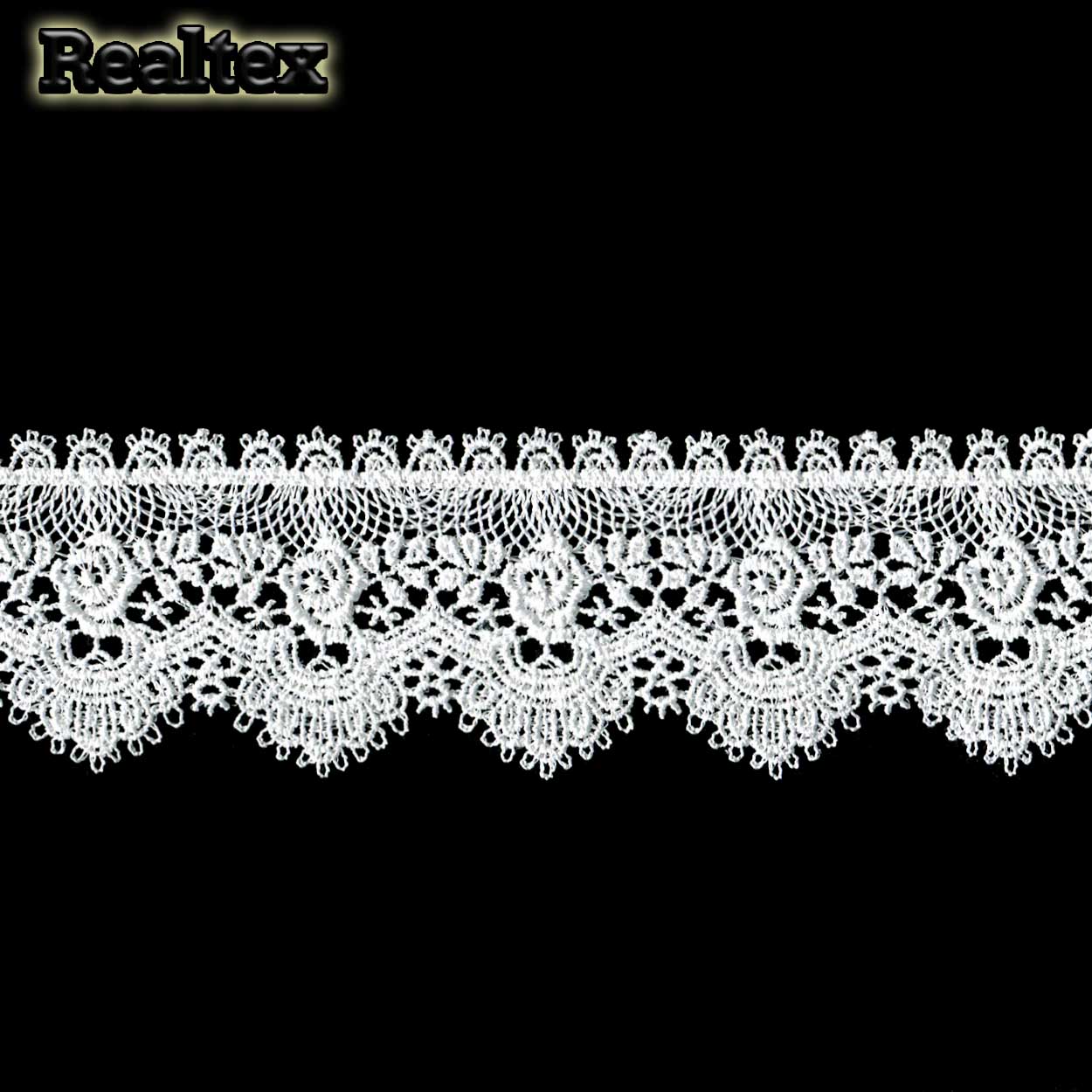 Кружево  гипюр  Realtex  45мм T-9370B (13,7м) цв.белый  