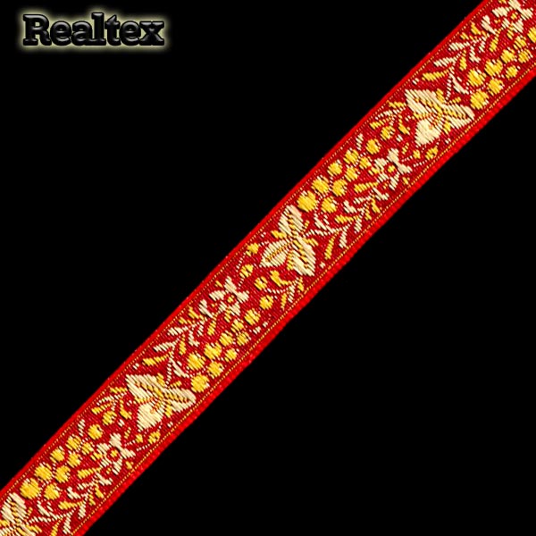 Тесьма жакардовая 18мм с1851г17 рис.9573 (10м) цв.красный/желтый/кремовый