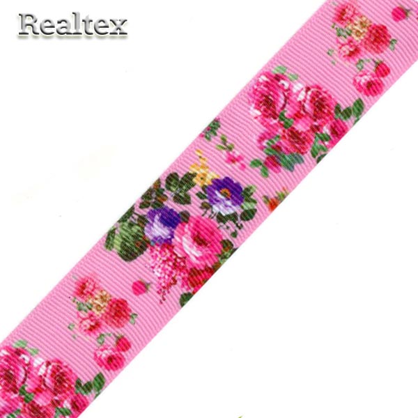 Лента репсовая с рисунком Realtex 25мм R 8-4 "Цветы/6" 