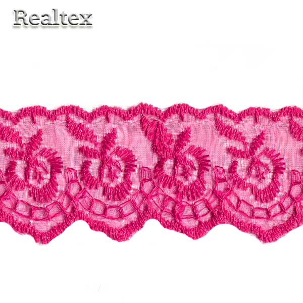 Кружево органза 40мм "Розочки" цв.малиновый