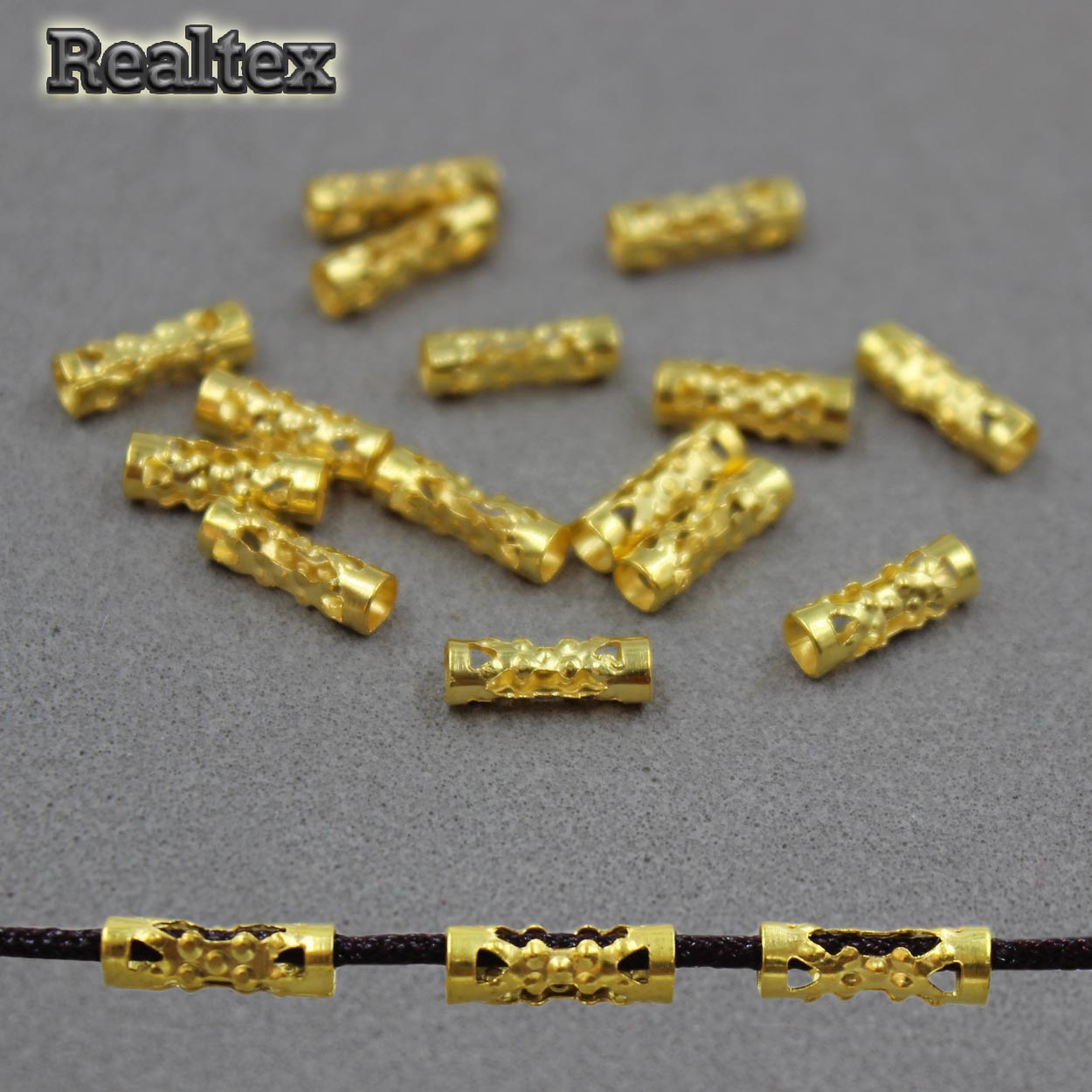 Трубочка ажурная "Realtex" для бижутерии 3*9мм (100шт) цв.золото