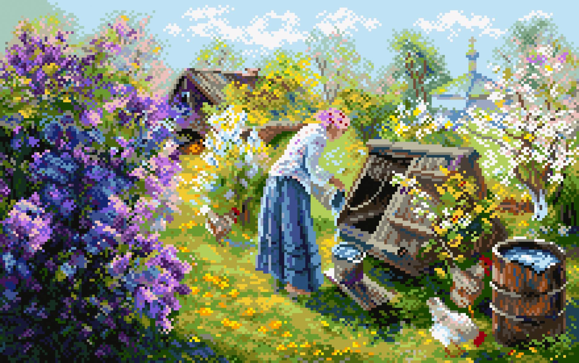 Рисунок на канве МП №1932 "Деревня" 37х49см