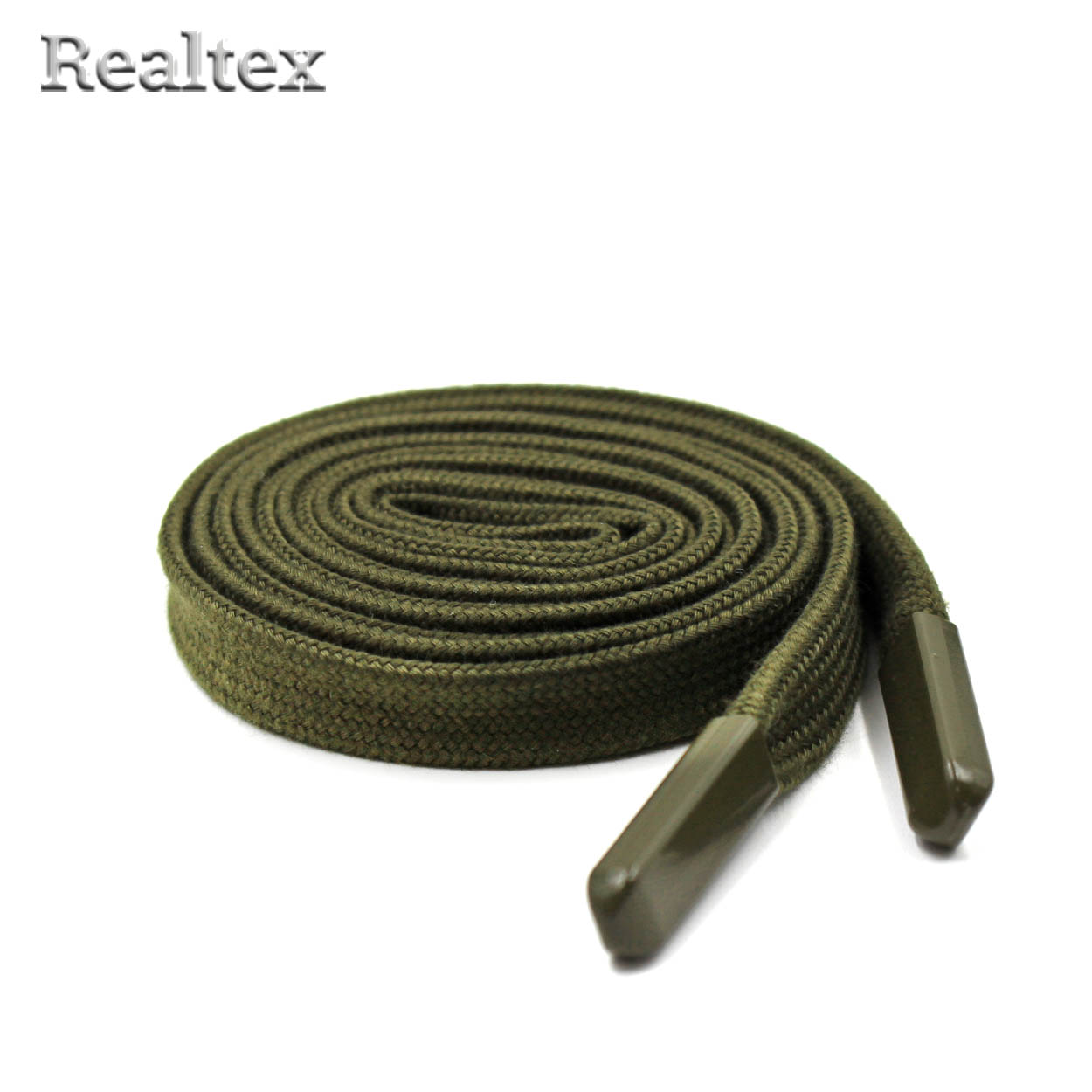 Шнур с наконечниками Realtex R- 2 плоский однотонный шир.12мм дл.140см (10шт) цв.хаки