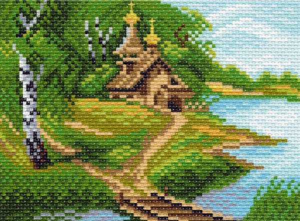 Рисунок на канве МП №939 "Часовня" 16*20см