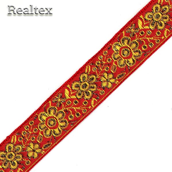 Тесьма жакардовая 24мм с1857г17 рис.9571 "в" (25м) цв.красный/золото