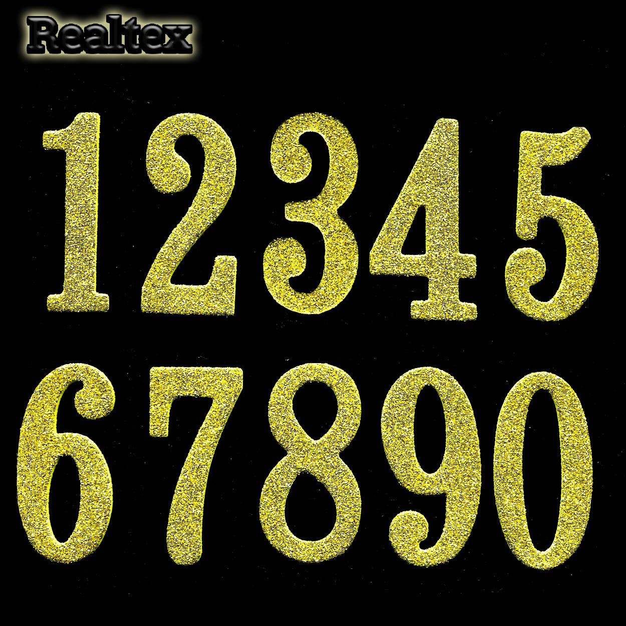 Набор "Цифры" (0-9) из глиттерного фоамирана 55*28мм (10 шт) цв.золото