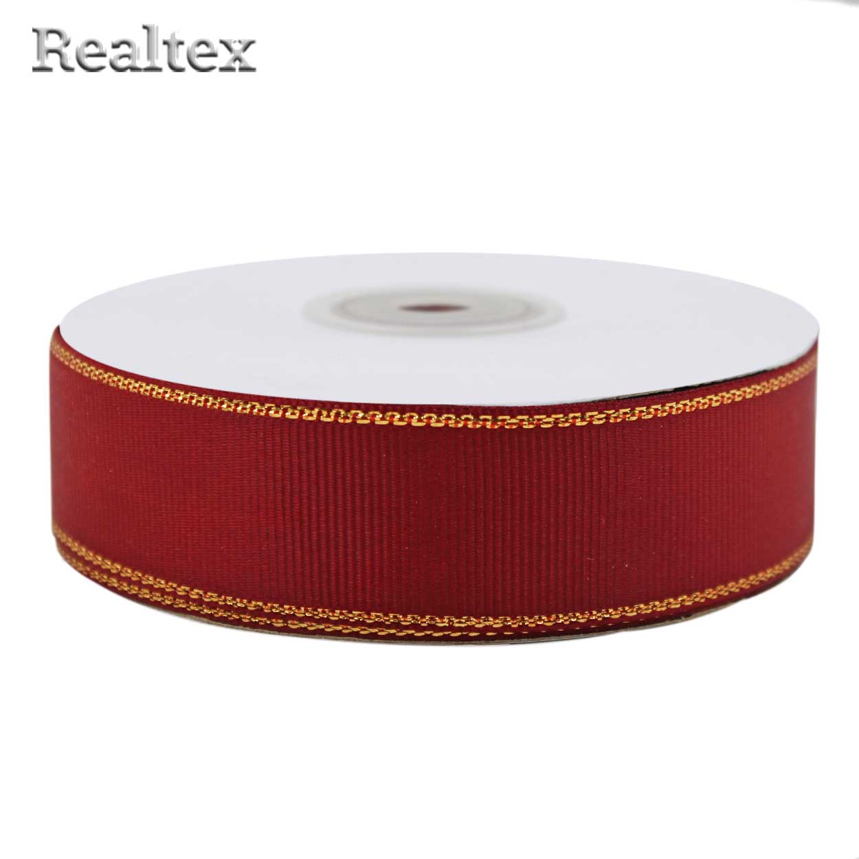 Лента репсовая с люрексом 25мм RS (22,8м) цв.064 вишнёвый/золото