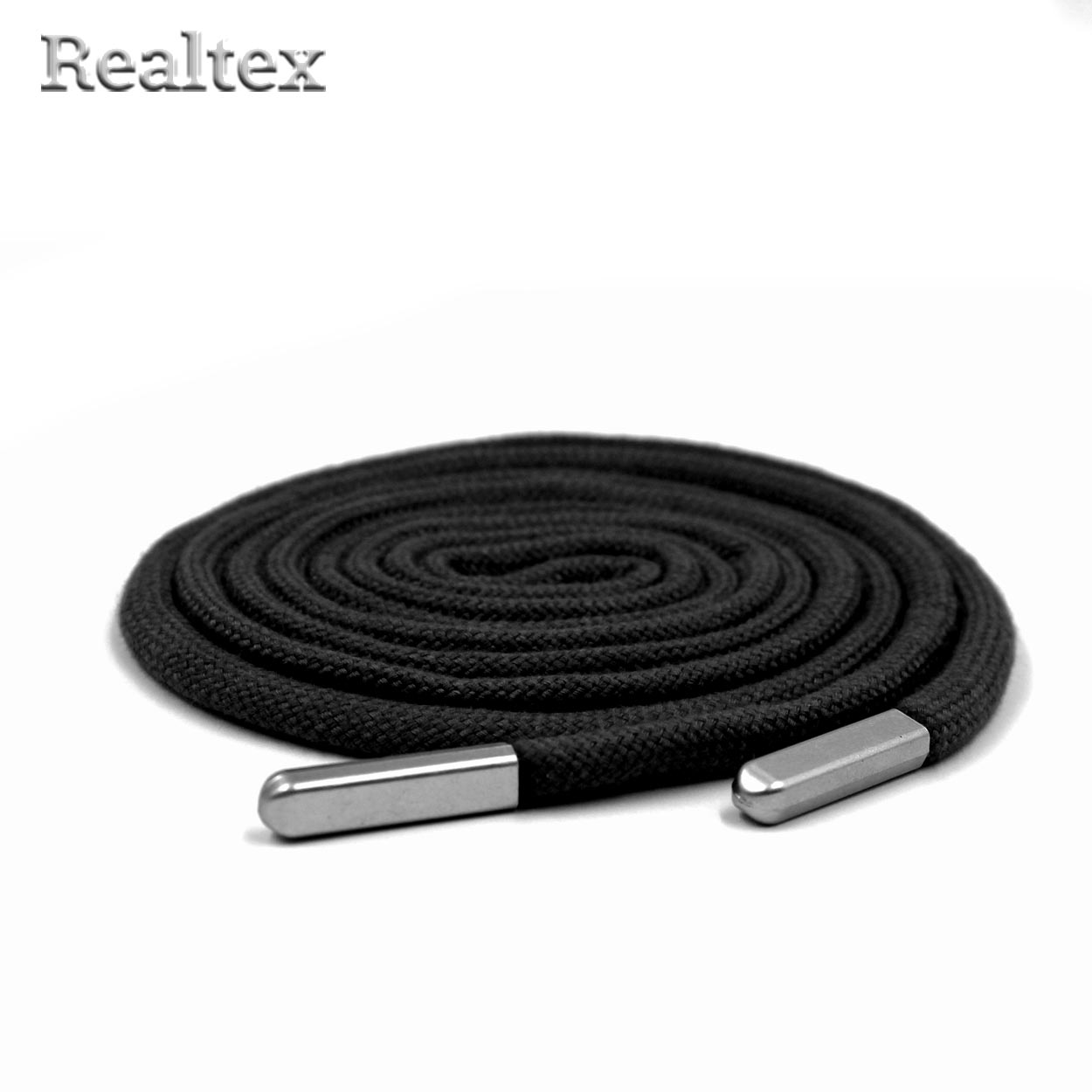 Шнур с наконечниками Realtex R- 8 круглый однотонный шир.6мм дл.140см (10шт) цв.черный