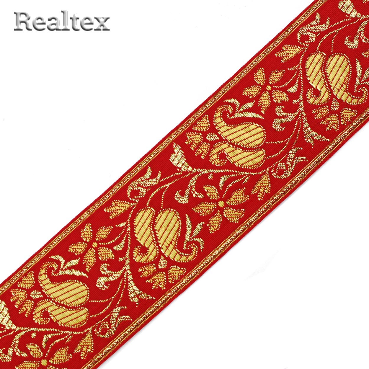 Тесьма жакардовая 50мм с3347г17 рис.9196 "в" (25м) цв.красный/золото