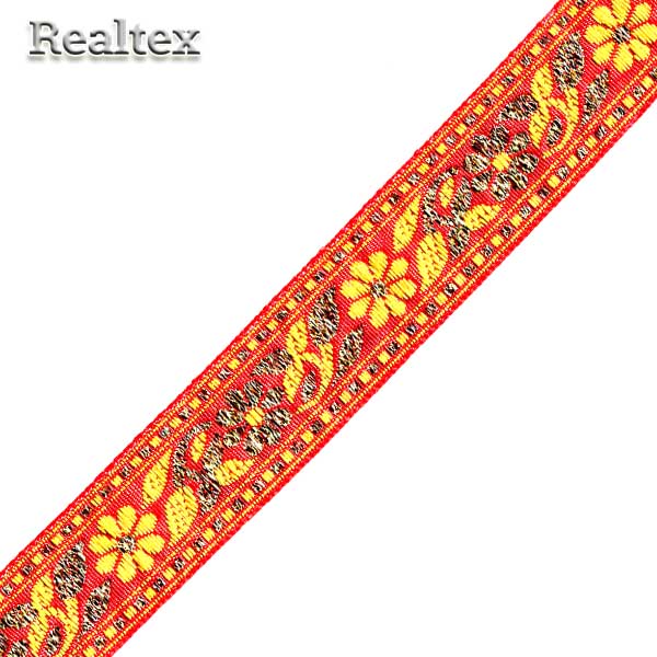 Тесьма жакардовая 24мм с1857г17 рис.8972"в" (25м) цв.красный/золото