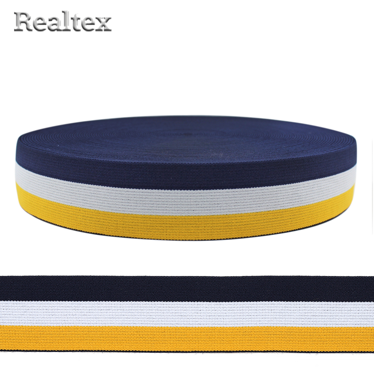 Резинка декоративная  40мм ET4051 мягкая (25м) цв.синий/белый/жёлтый