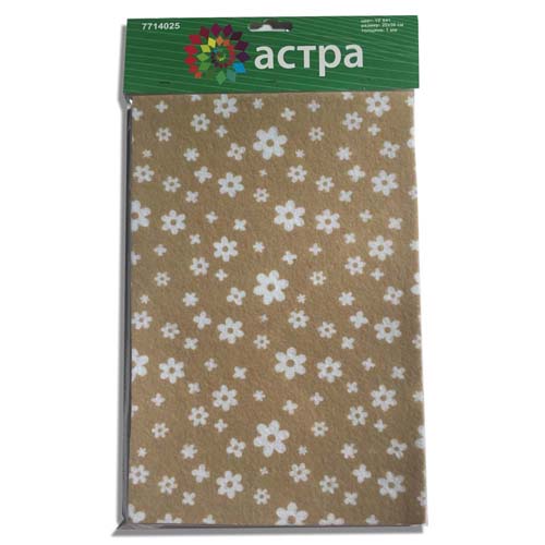 Фетр с рисунком 1мм "Цветочки" YF 641 (10шт) цв.бежевый