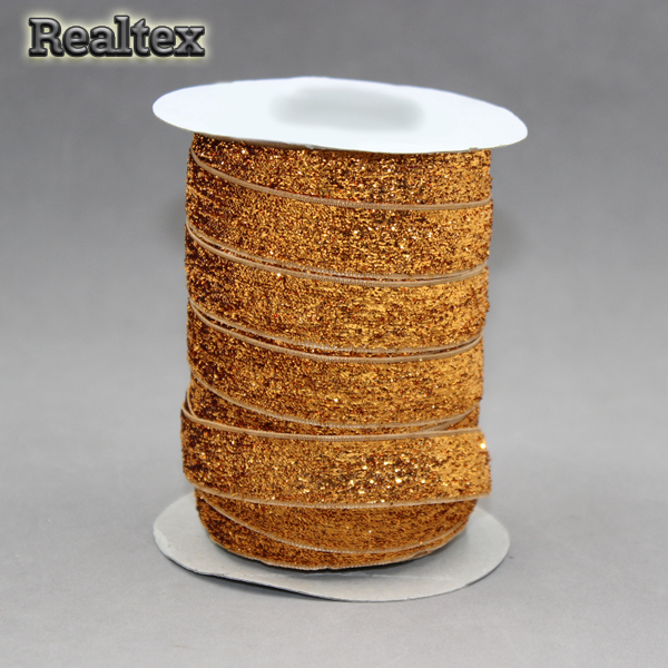 Лента бархатная люрекс RS 15мм цв.27 медный