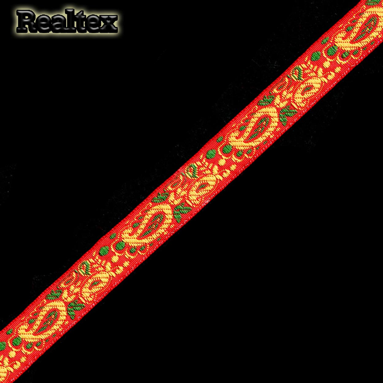 Тесьма жакардовая 18мм с1851г17 рис.9008 (25м) цв.красный/жёлтый