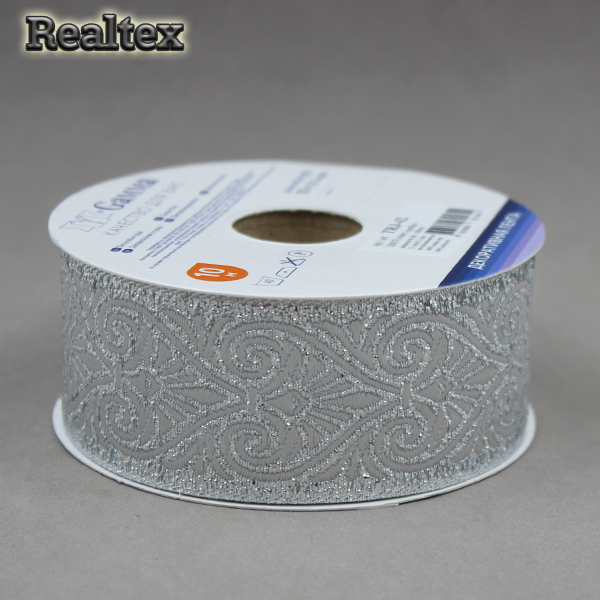 Тесьма жакардовая TRJ-42 35мм (10м) цв.серебро 