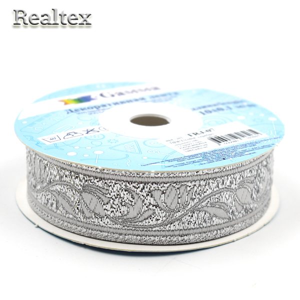 Тесьма жакардовая TRJ-07 22мм (10м) цв.серебро 