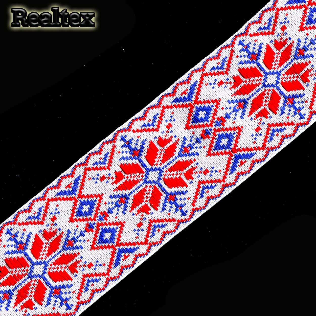 Тесьма жакардовая 50мм с3379г17 рис.9837 (25м) цв.белый/красный/синий