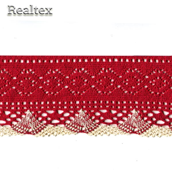 Кружево вязаное 100мм 100.01.172 цв.темно-красный/суровый 
